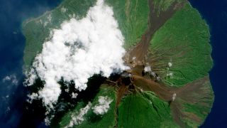 Manam Volcano in Papua New Guinea, as seen from space on June 16, 2010.